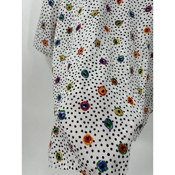 Marlis Vintage Blouse Womens 12 Large White Polka Dot Sheer Satin 80s Retro - Picture 10 of 16